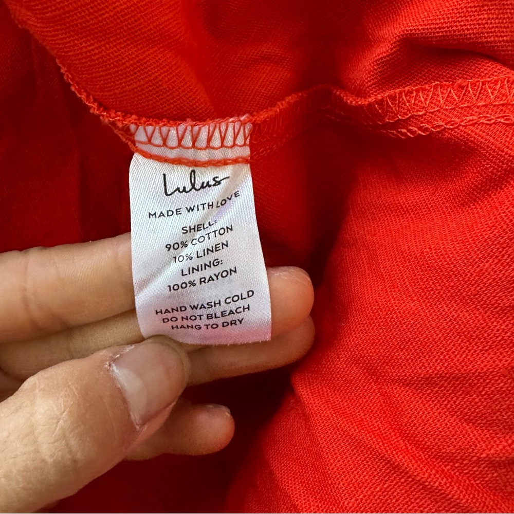 NWT Lulu's Cotton Sunny Persuasion Red Linen Cutout One-Shoulder Midi Dress XL - Picture 13 of 16